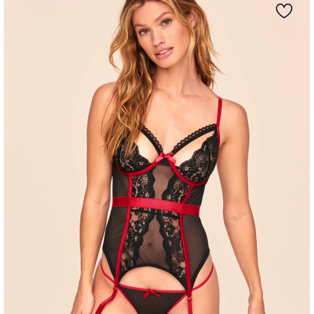 Adore Me Black Lace Bustier Corset Top with Garter Straps - Size S